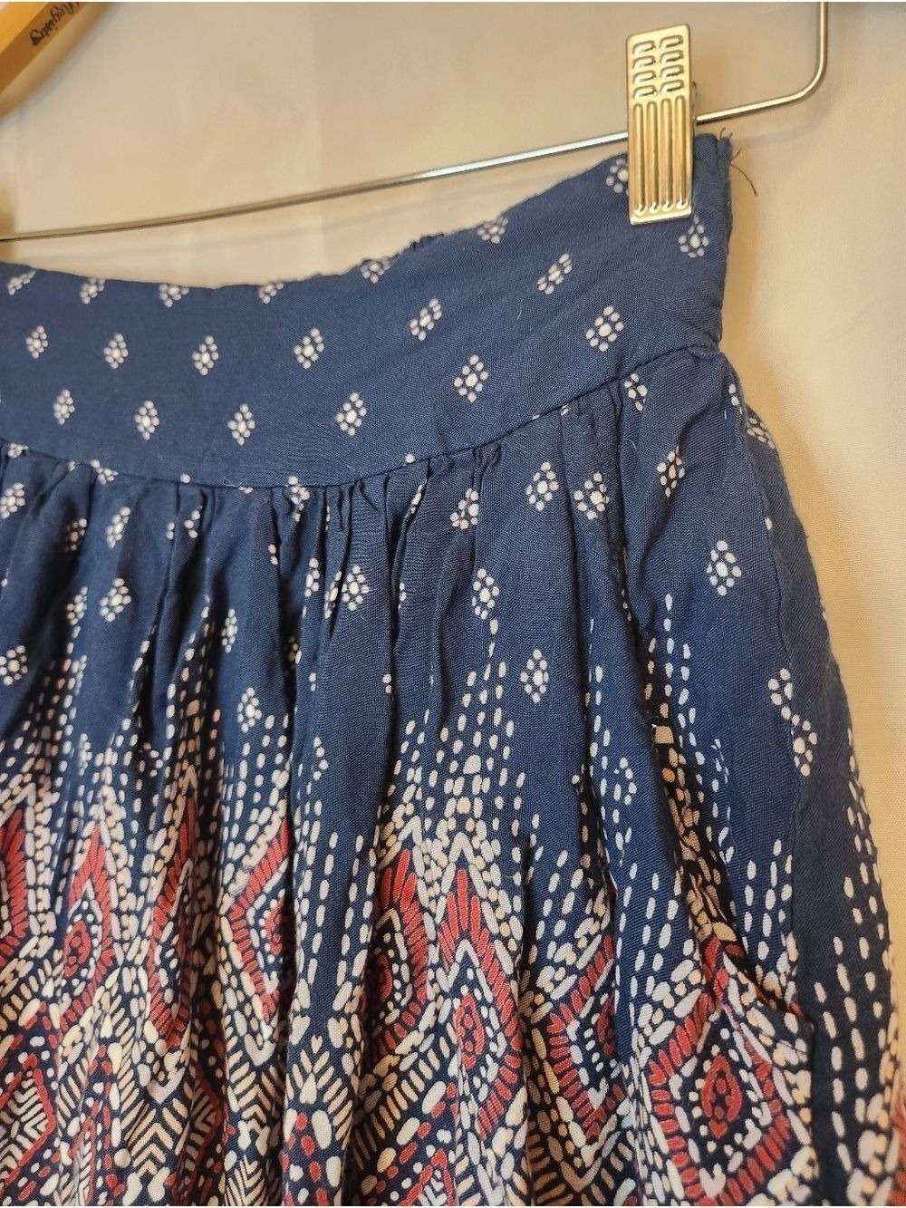 Japna Navy Blue Ikat Print Rayon Skirt, Boho Geometric Mini Skirt, Size M - Picture 3 of 7